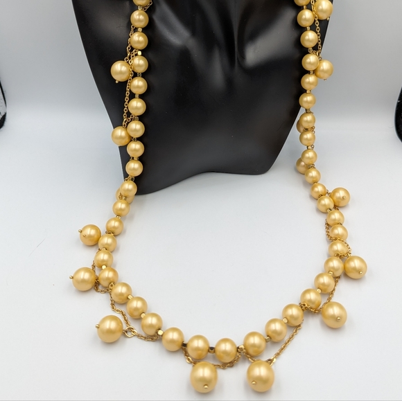 J. Crew Golden Faux Pearl Necklace Hook Clasp Retired 36" Long Marked Statement - Picture 2 of 7
